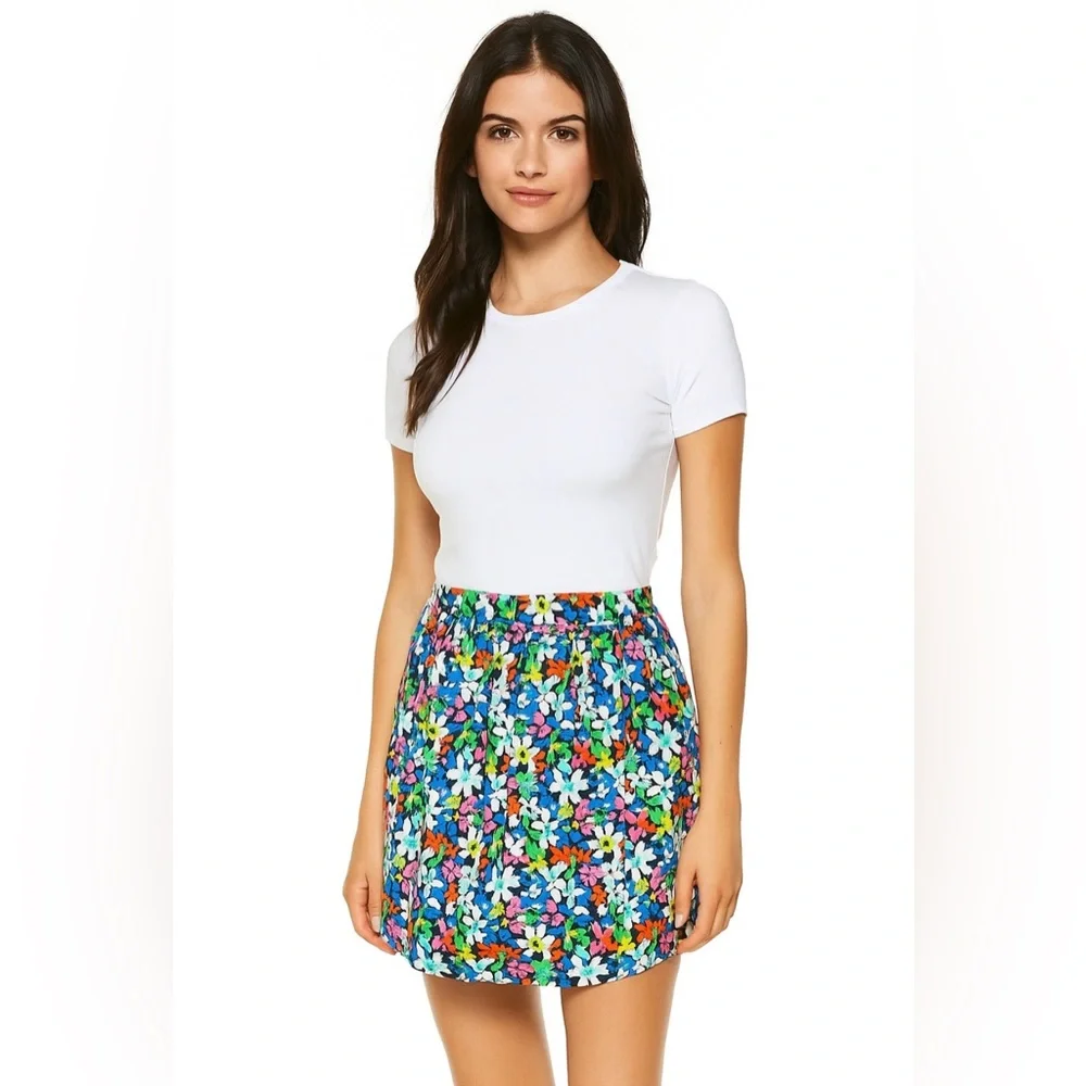 Kate Spade Silk Blend Henrita Full Bloom Floral Multicolor Mini Skirt w/Pockets